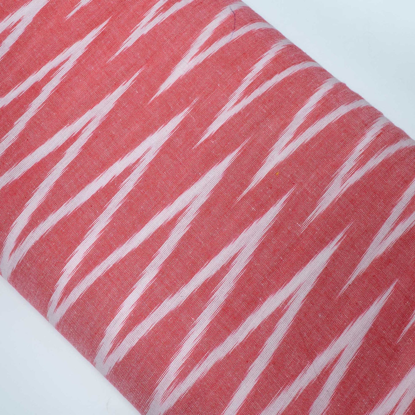 Gajree & White Chevron Design Cotton Ikat Fabric for Dress Material | Width: 44"