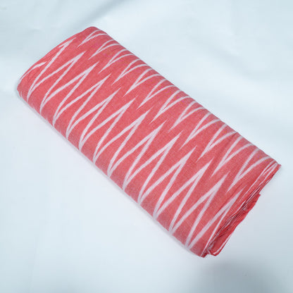 Gajree & White Chevron Design Cotton Ikat Fabric for Dress Material | Width: 44"