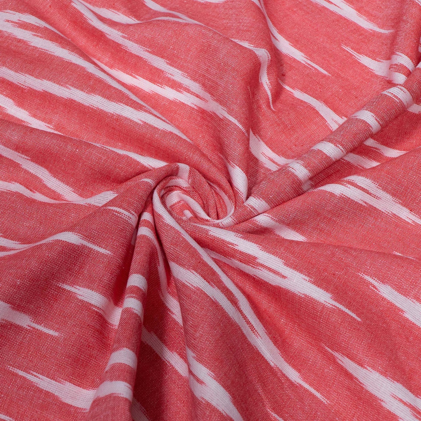 Gajree & White Chevron Design Cotton Ikat Fabric for Dress Material | Width: 44"