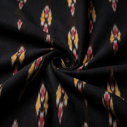 Black base Multicolor Design Cotton Handloon Ikat Fabric for Dresses | Width: 44"