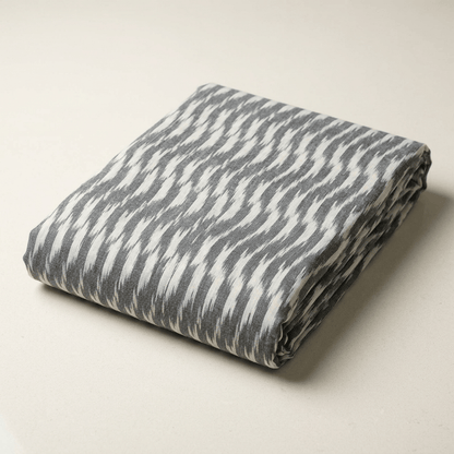 Grey & White Design Handloon Cotton Ikat Fabric Dress Material | Width : 44"