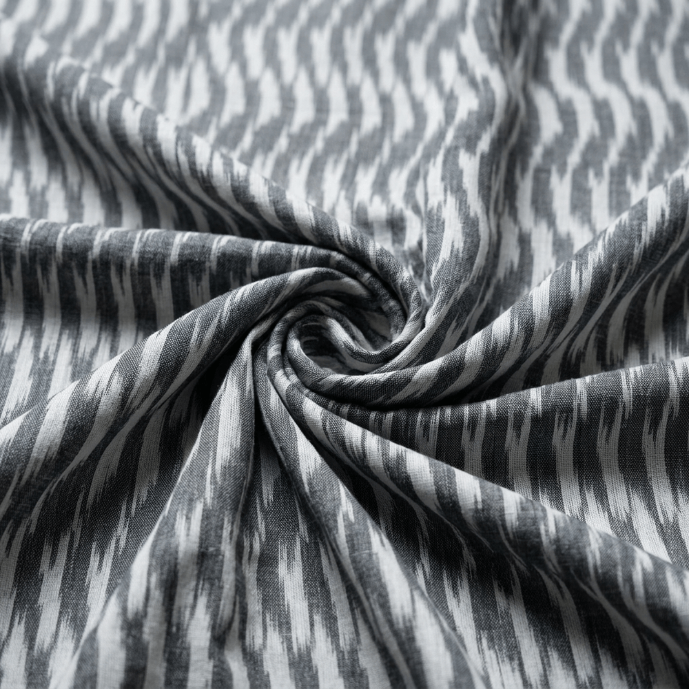 Grey & White Design Handloon Cotton Ikat Fabric Dress Material | Width : 44"