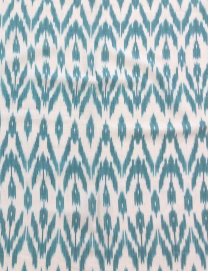 White, Sea Blue Cotton Handloom Ikat (SKU: IK-100)