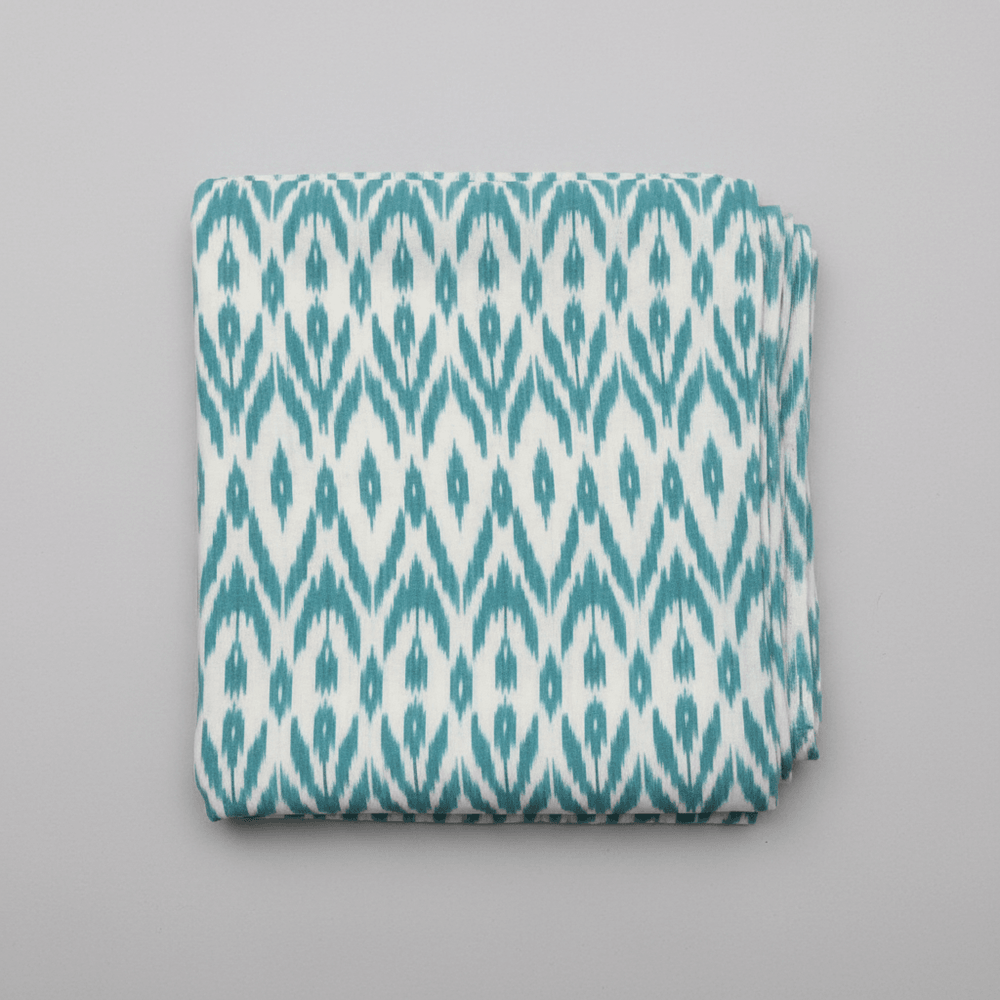 White, Sea Green Fine Quality Cotton Handloom Ikat Fabric for Dress Material | Width: 44"