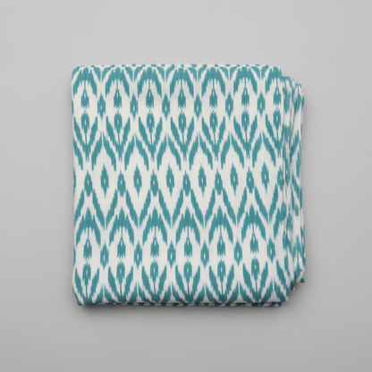 White, Sea Green Fine Quality Cotton Handloom Ikat Fabric for Dress Material | Width: 44"