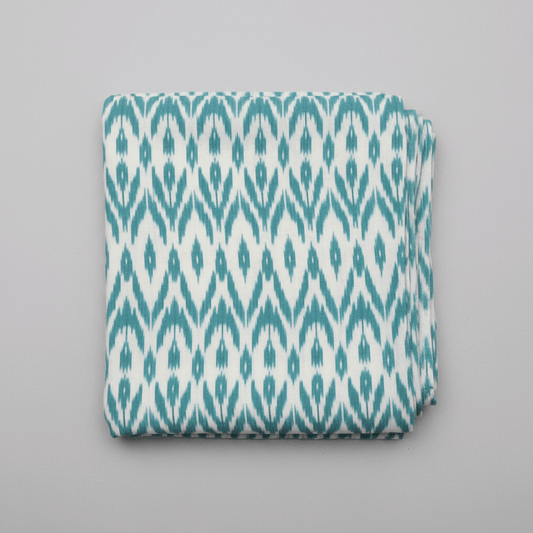 White, Sea Green Fine Quality Cotton Handloom Ikat Fabric for Dress Material | Width: 44"