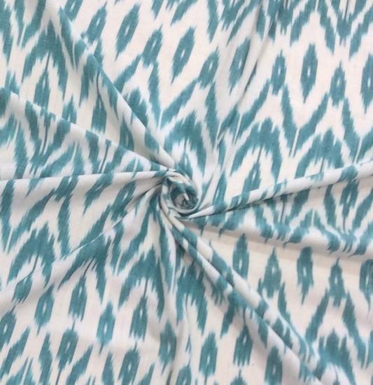 White, Sea Blue Cotton Handloom Ikat (SKU: IK-100)