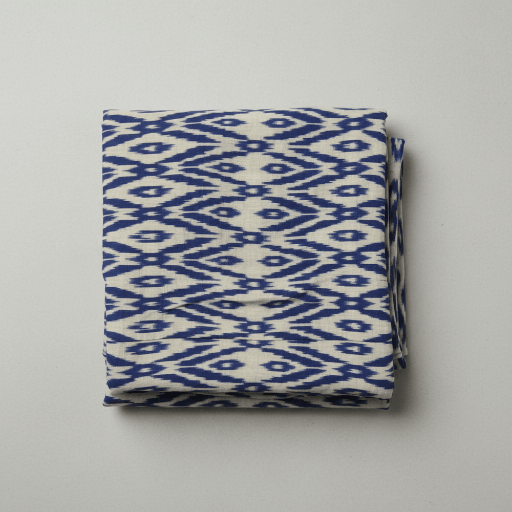 Blue, Grey Fine Quality Cotton Handloom Ikat Fabric for Dress Material | Width: 44"