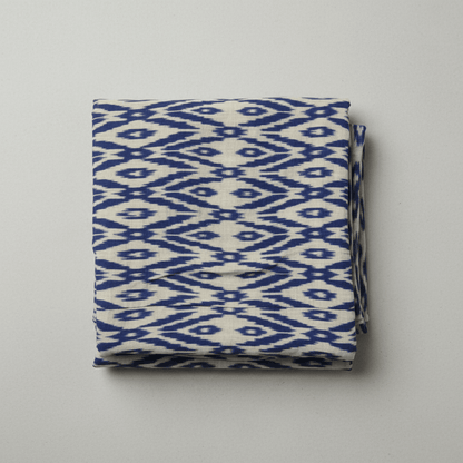 Blue, Grey Fine Quality Cotton Handloom Ikat Fabric for Dress Material | Width: 44"
