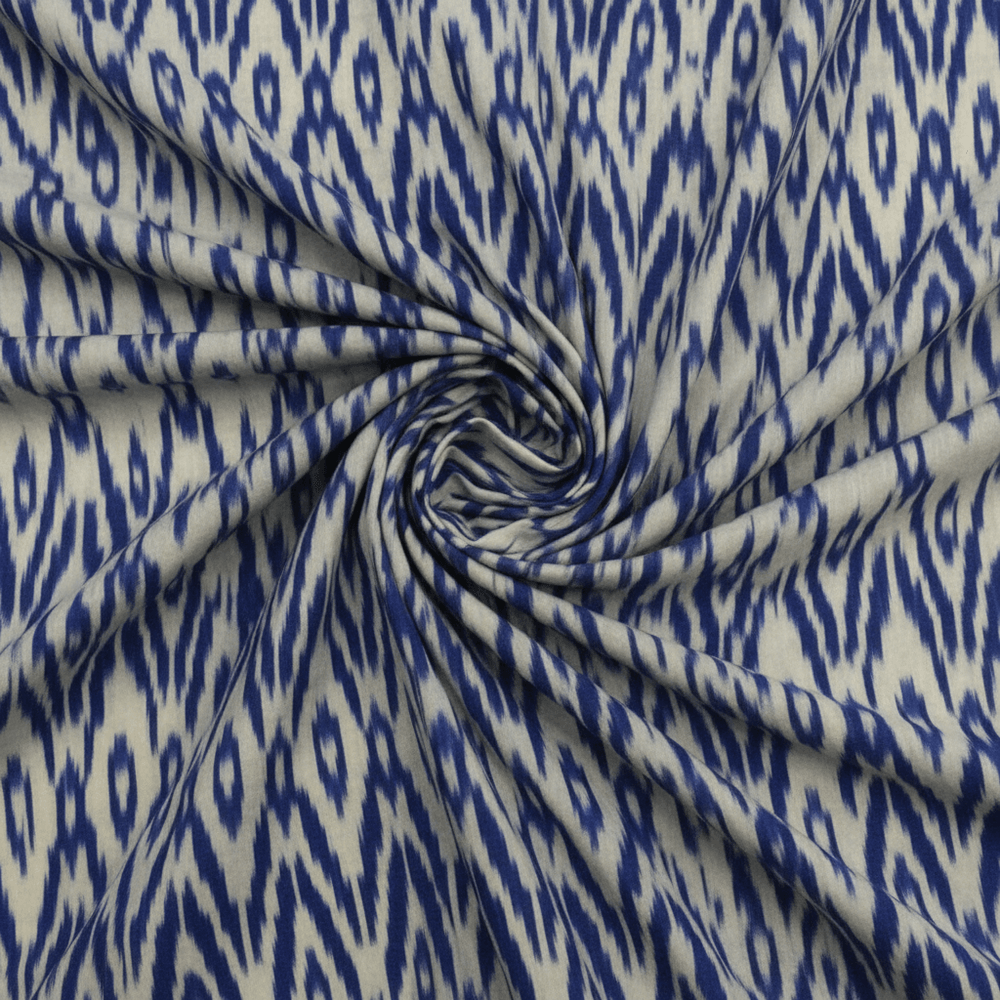 Blue, Grey Fine Quality Cotton Handloom Ikat Fabric for Dress Material | Width: 44"
