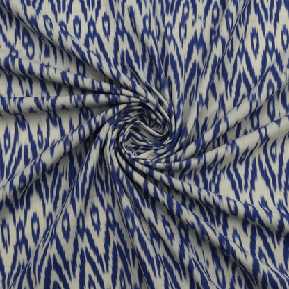 Blue, Grey Fine Quality Cotton Handloom Ikat Fabric for Dress Material | Width: 44"