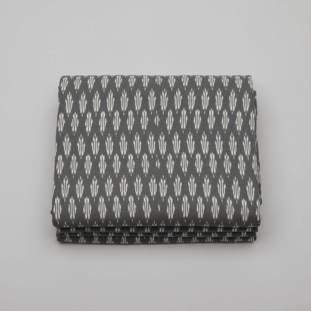 Grey, White Cotton Handloom Ikat Fabric for Dress Material | Width: 44"
