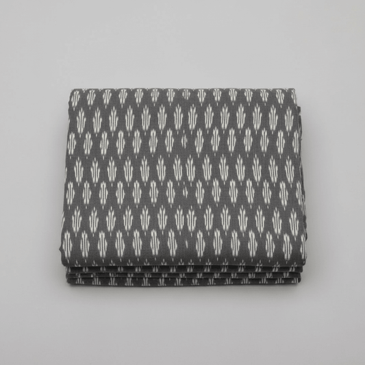 Grey, White Cotton Handloom Ikat Fabric for Dress Material | Width: 44"