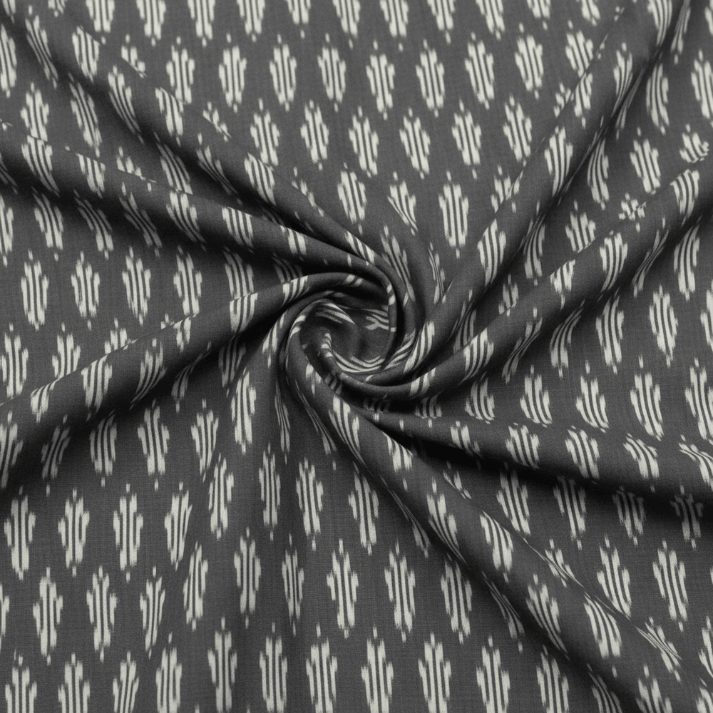 Grey, White Cotton Handloom Ikat Fabric for Dress Material | Width: 44"