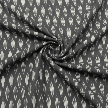Grey, White Cotton Handloom Ikat Fabric for Dress Material | Width: 44"