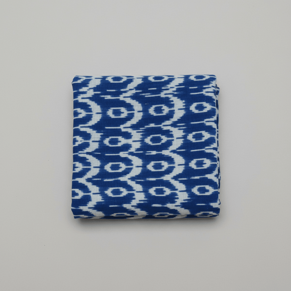 Blue Fine Quality Cotton Handloom Ikat Fabric for Dress Material | Width: 44"