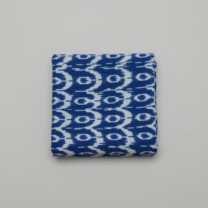 Blue Fine Quality Cotton Handloom Ikat Fabric for Dress Material | Width: 44"