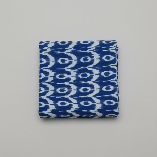Blue Fine Quality Cotton Handloom Ikat Fabric for Dress Material | Width: 44"