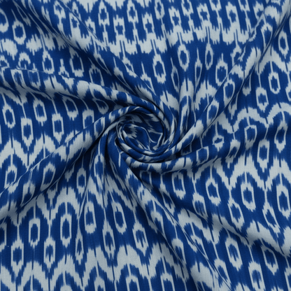 Blue Fine Quality Cotton Handloom Ikat Fabric for Dress Material | Width: 44"