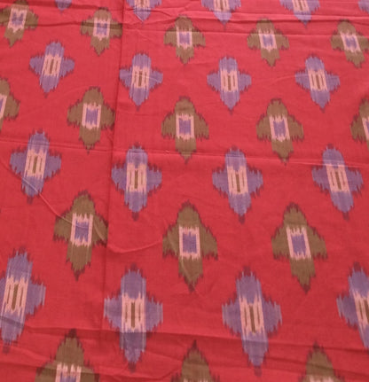 Red, Multicolor Design Fine Cotton Ikat Fabric (SKU: IK-125)