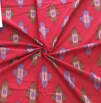 Red, Multicolor Design Fine Cotton Ikat Fabric (SKU: IK-125)