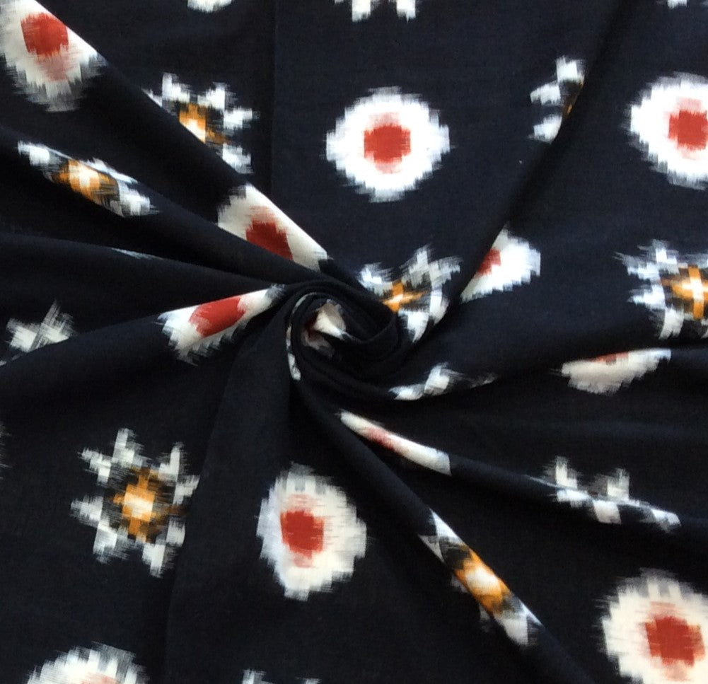Black Base Cotton Handwoven Double Ikat (Width: 44 inches or 112 cm)
