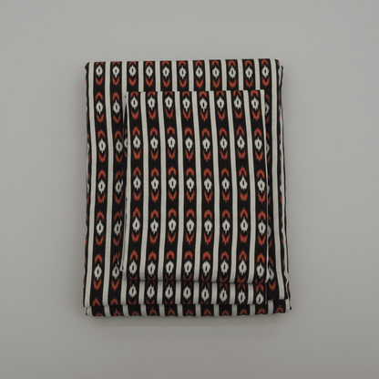 Black, Grey & Rust Stripe Fine Quality Cotton Handloom Ikat Fabric for Dress Material | Width: 44"