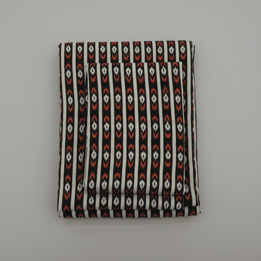 Black, Grey & Rust Stripe Fine Quality Cotton Handloom Ikat Fabric for Dress Material | Width: 44"
