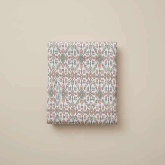 White, Multicolor Handwoven Cotton Silk Ikat | SKU: IK-159