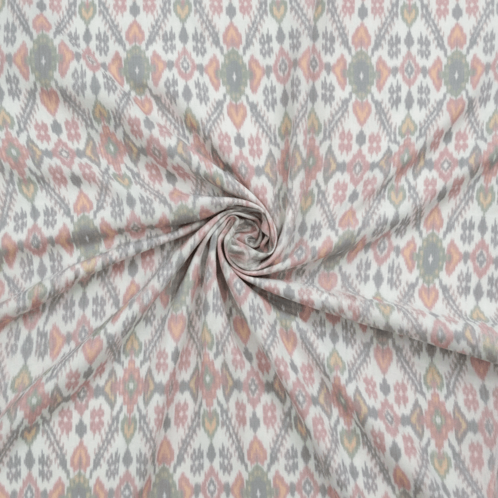 White, Multicolor Handwoven Cotton Silk Ikat | SKU: IK-159
