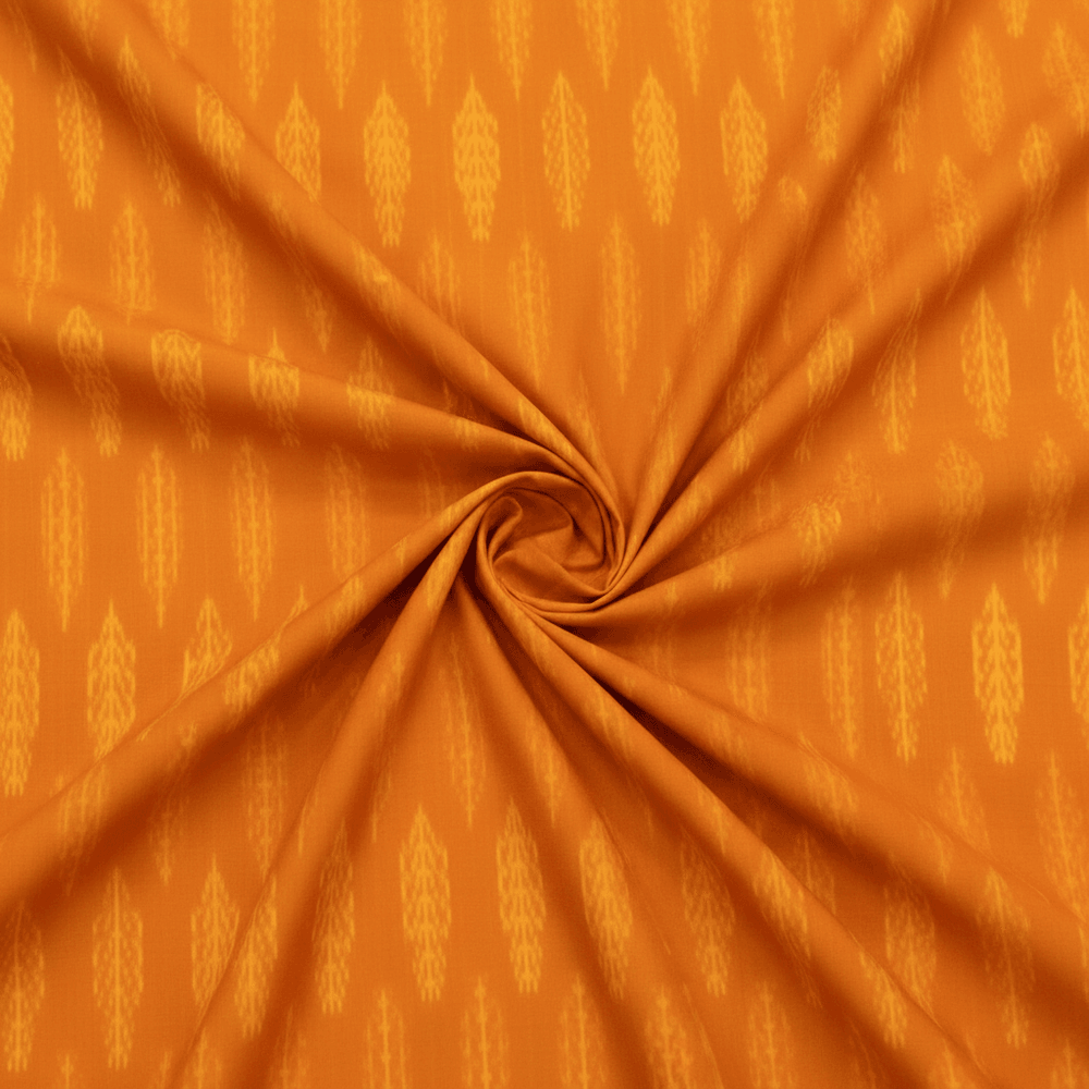 Mustard Handwoven Cotton Silk Ikat Fabric for Dress Material | Width: 44"