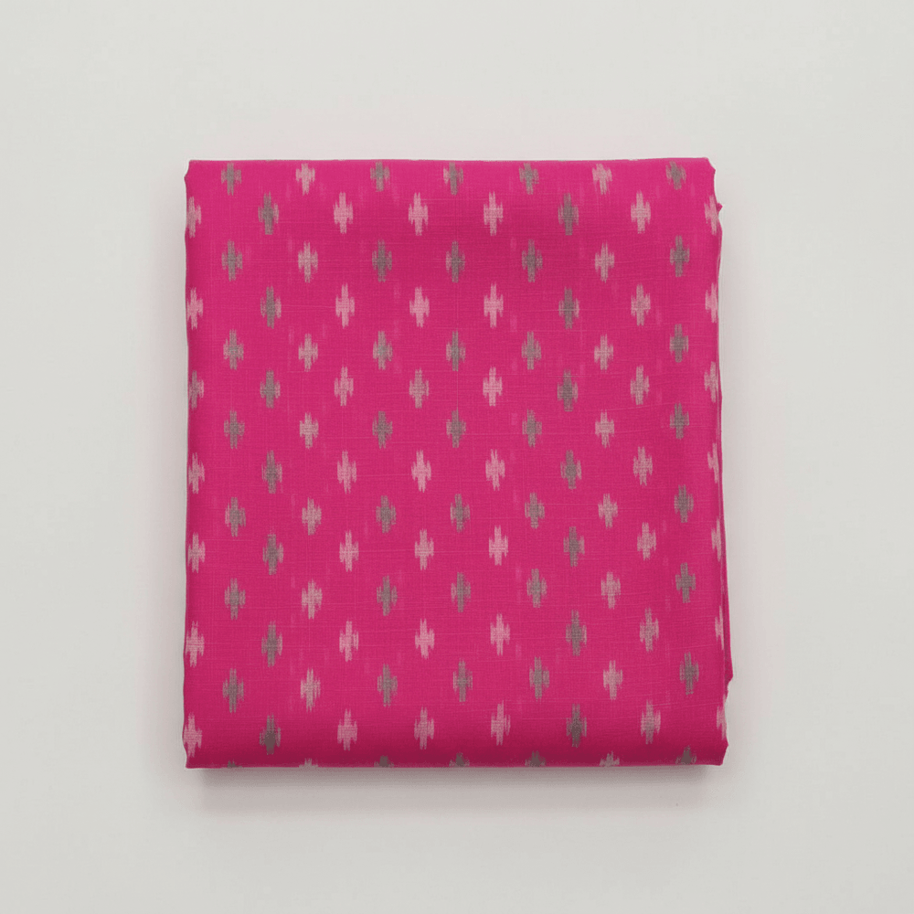 Pink, Green & Yellow Small Dot Handwoven Cotton Silk Ikat Fabric for Dress Material | Width: 44"