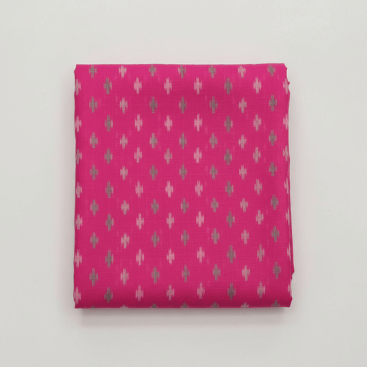 Pink, Green & Yellow Small Dot Handwoven Cotton Silk Ikat Fabric for Dress Material | Width: 44"