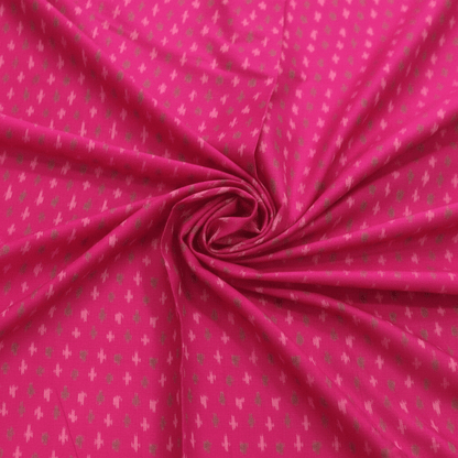 Pink, Green & Yellow Small Dot Handwoven Cotton Silk Ikat Fabric for Dress Material | Width: 44"