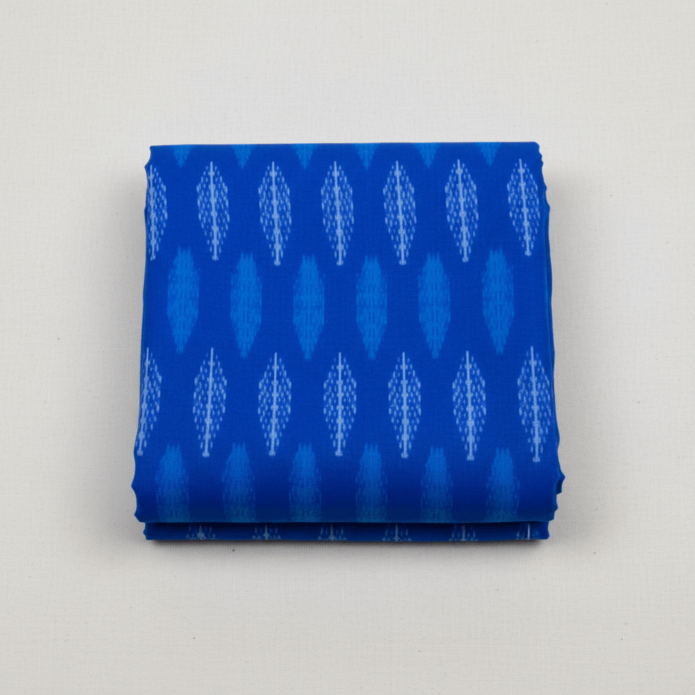Blue & White Handwoven Cotton Silk Ikat Fabric for Dress Material | Width: 44"