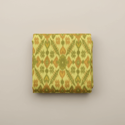 Lemon Yellow Base Multicolor Handwoven Cotton Silk Ikat Fabric for Dress Material | Width: 44"