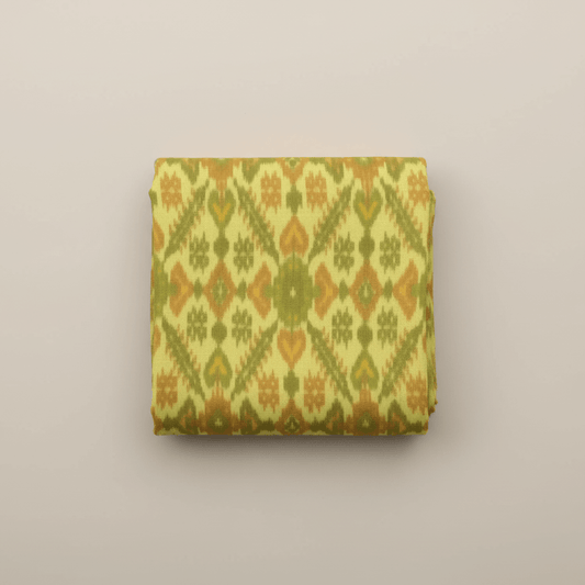 Lemon Yellow Base Multicolor Handwoven Cotton Silk Ikat | SKU: IK-168