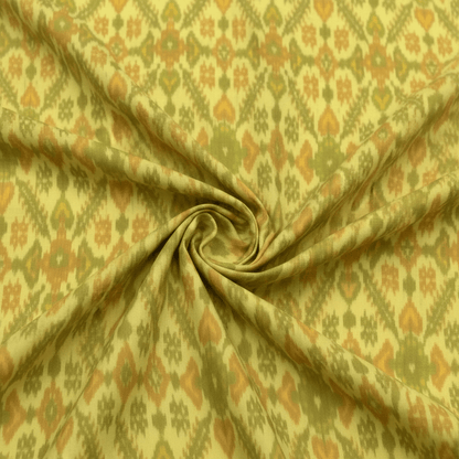 Lemon Yellow Base Multicolor Handwoven Cotton Silk Ikat Fabric for Dress Material | Width: 44"