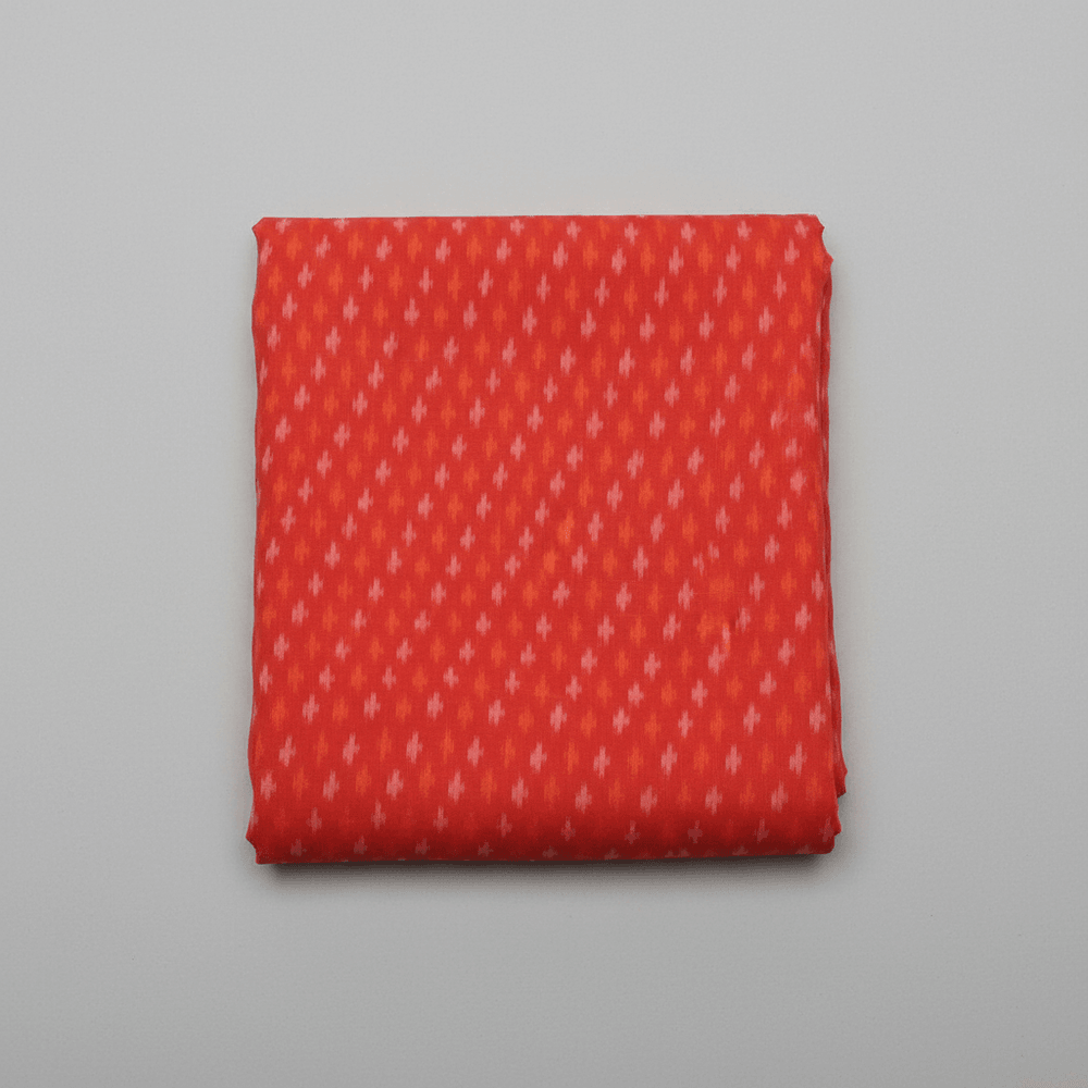 Red, Yellow Small Dot Handwoven Cotton Silk Ikat Fabric for Dress Material | Width: 44"