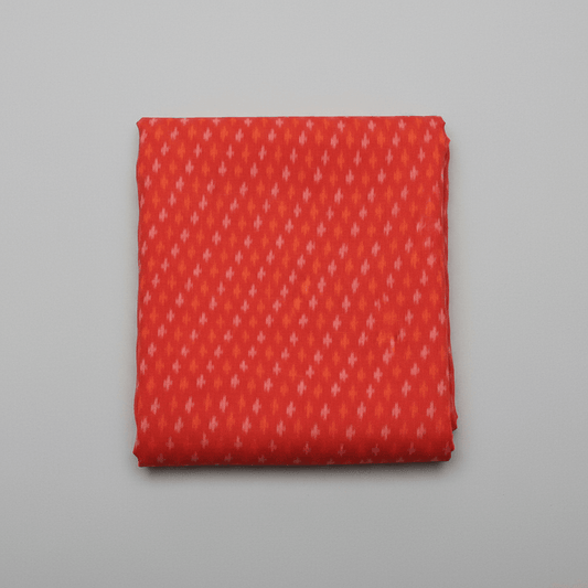 Red, Yellow Small Dot Handwoven Cotton Silk Ikat | SKU: IK-170