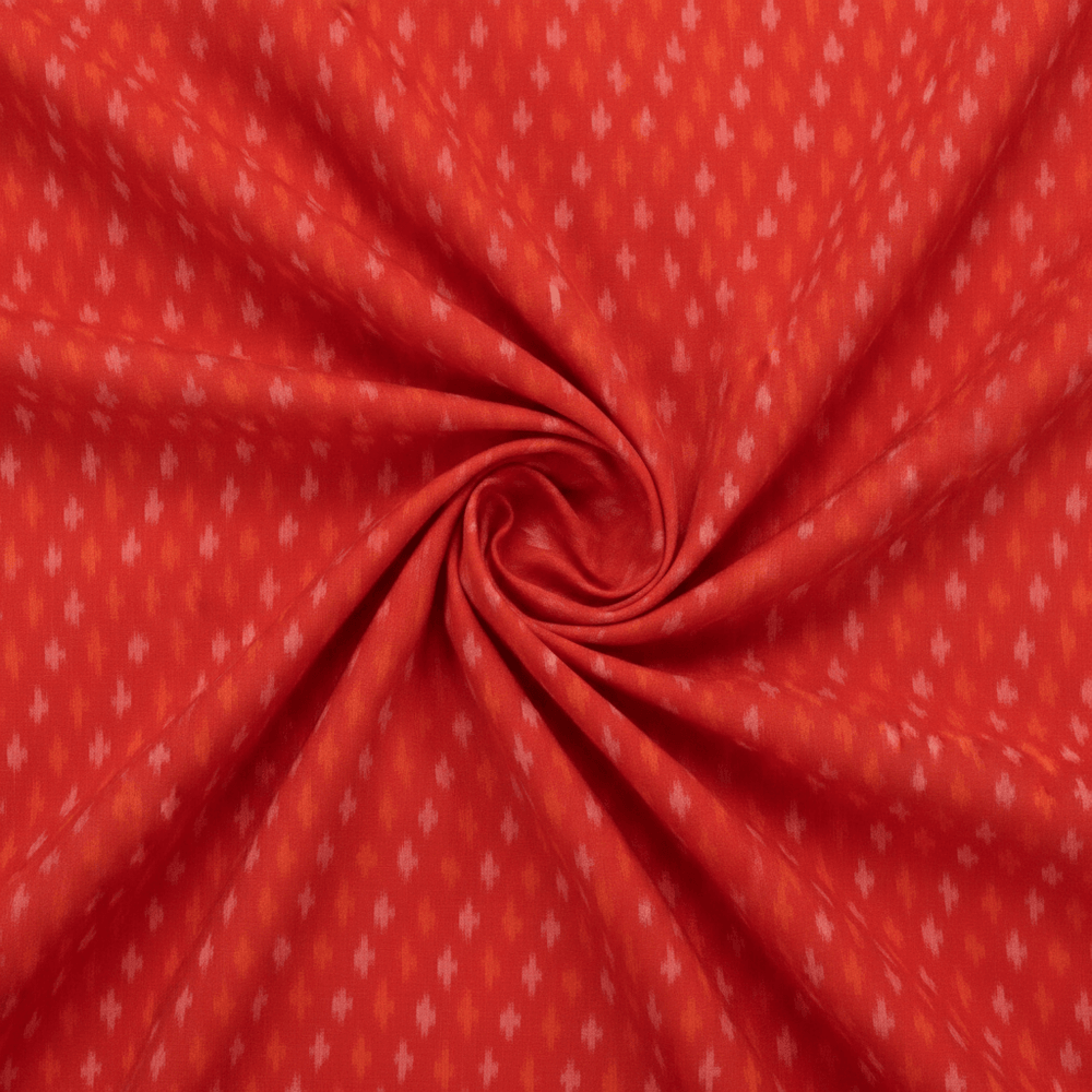 Red, Yellow Small Dot Handwoven Cotton Silk Ikat Fabric for Dress Material | Width: 44"