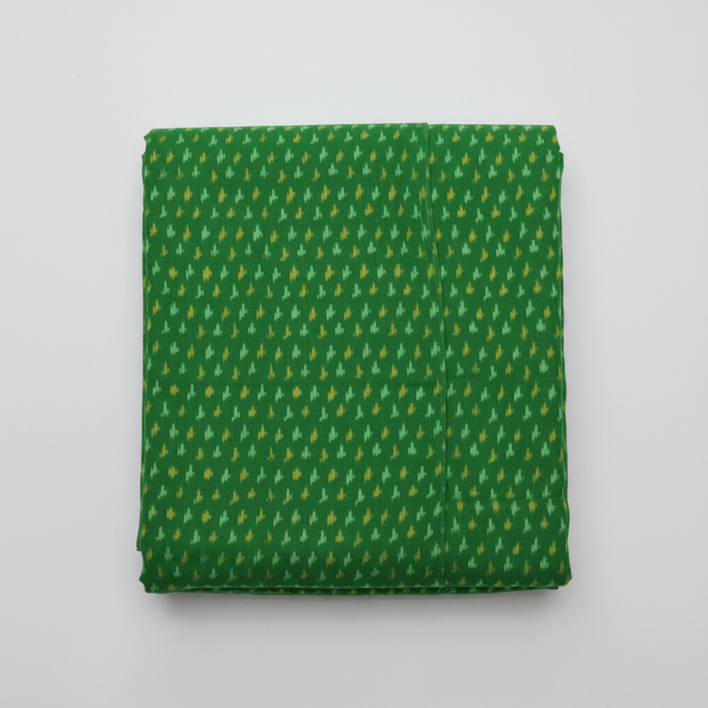 Green Base Handwoven Cotton Silk Ikat Fabric for Dress Material | Width: 44"