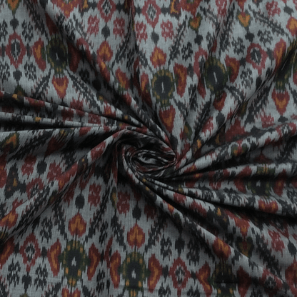 Multicolor Handwoven Cotton Silk Ikat Fabric for Dress Material | Width: 44"