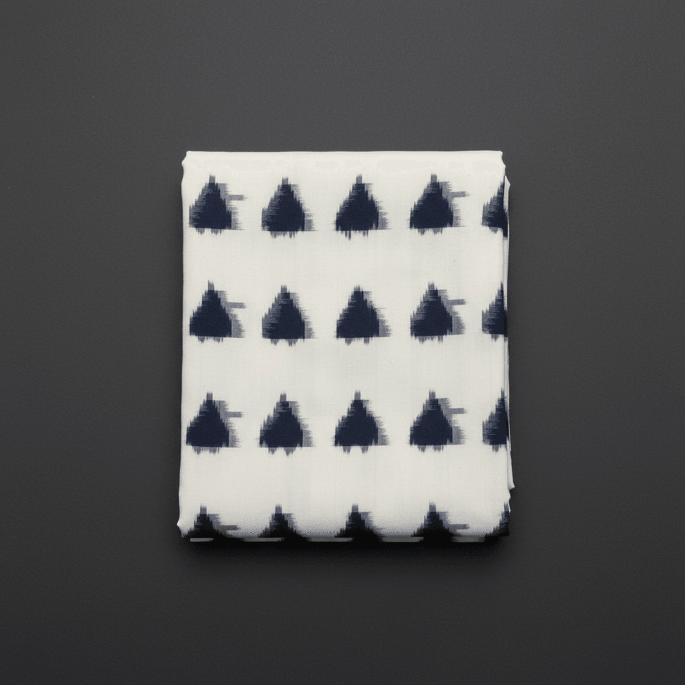 Dark Blue Triangle Handwoven Cotton Double Ikat Fabric for Dresses | Width: 44"