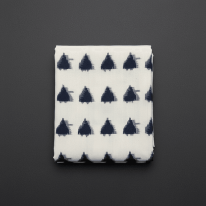 Dark Blue Triangle Handwoven Cotton Double Ikat Fabric for Dresses | Width: 44"