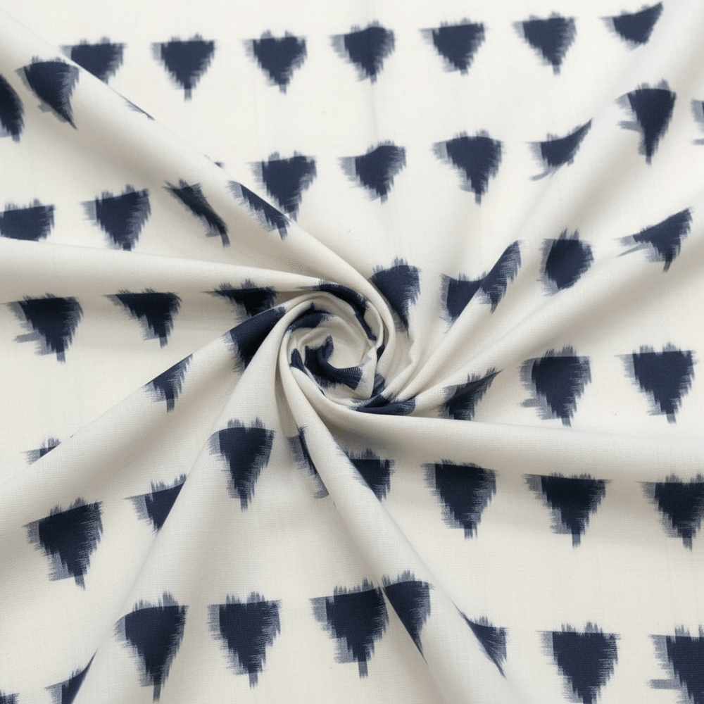 Dark Blue Triangle Handwoven Cotton Double Ikat Fabric for Dresses | Width: 44"