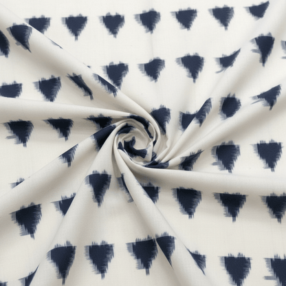 Dark Blue Triangle Handwoven Cotton Double Ikat Fabric for Dresses | Width: 44"