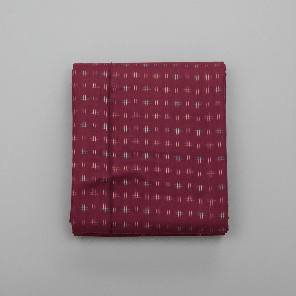 Maroon Handwoven Cotton Double Ikat Fabric for Men's Shirt | Width: 44"