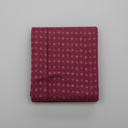 Maroon Handwoven Cotton Double Ikat Fabric for Men's Shirt | Width: 44"
