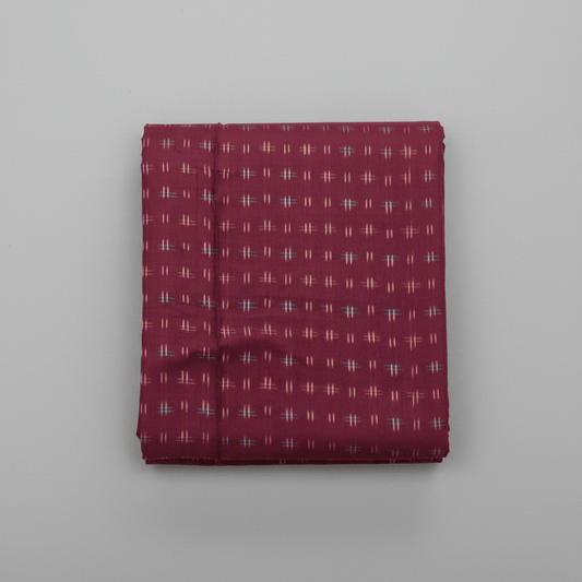 Maroon Handwoven Cotton Double Ikat Fabric for Men's Shirt | Width: 44"
